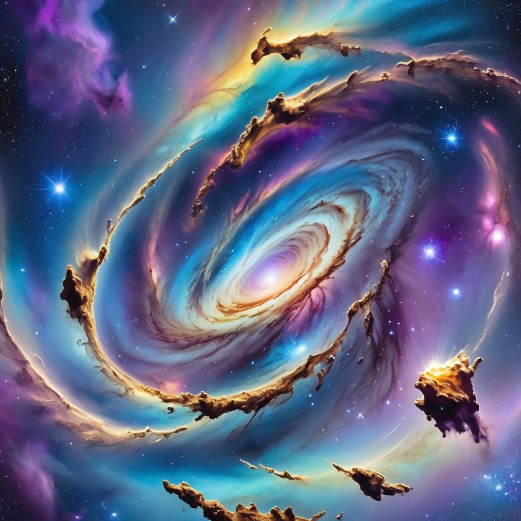 Andromeda Galaxy with Celestial Symbols in Cell Shading