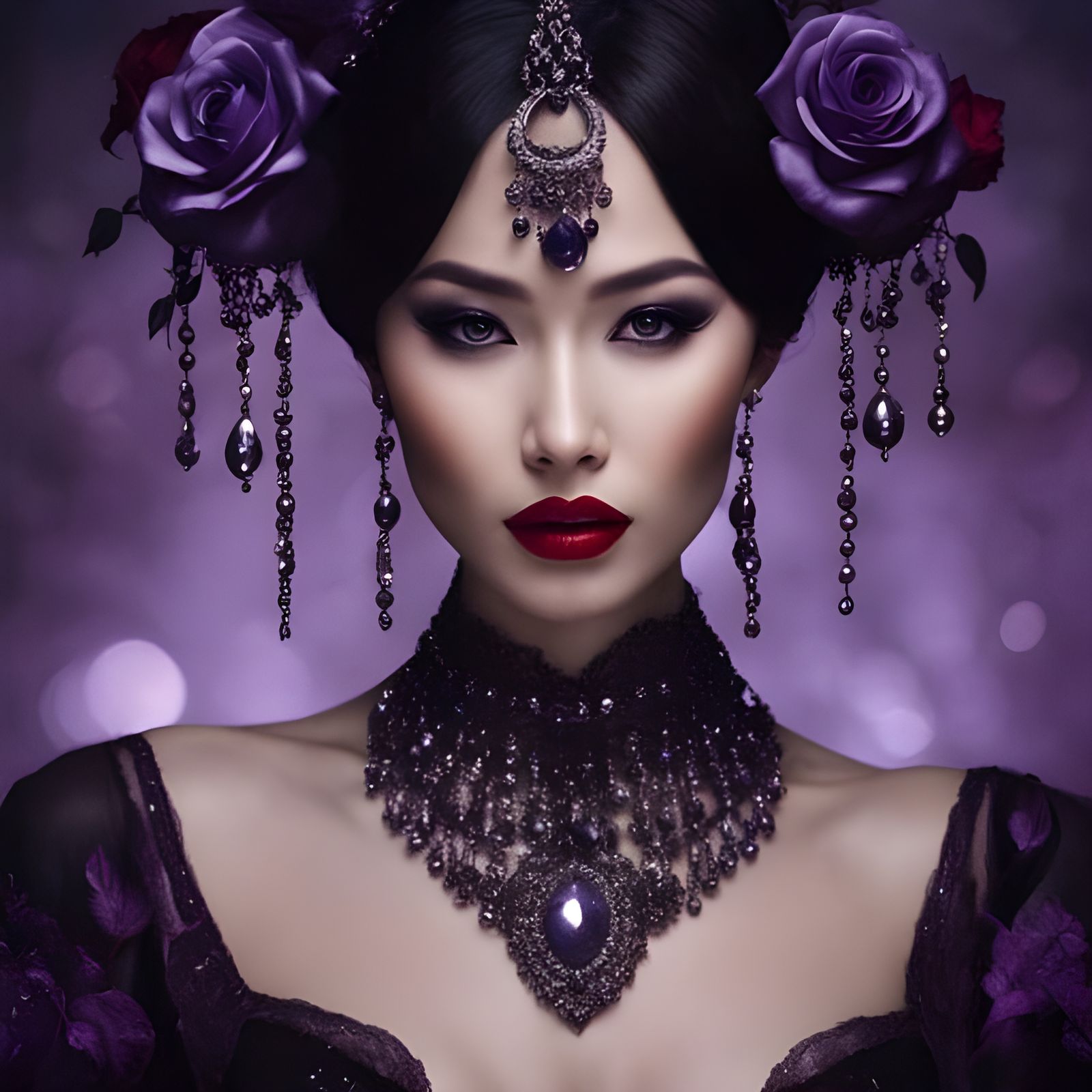 Beautiful Asian Gothic Girl Portrait in Ink