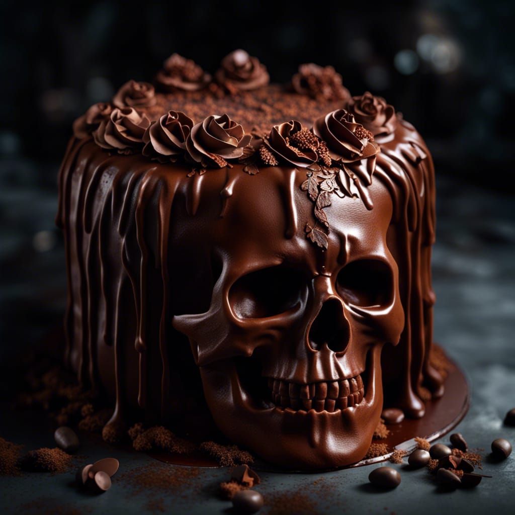 Hyperrealistic Chocolate Skull Cake in Gothic Style