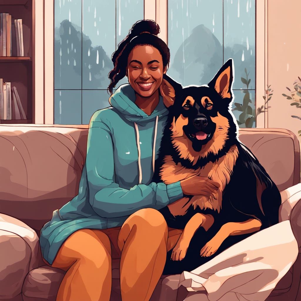 Cozy Rainy Day Snuggles with German Shepherd