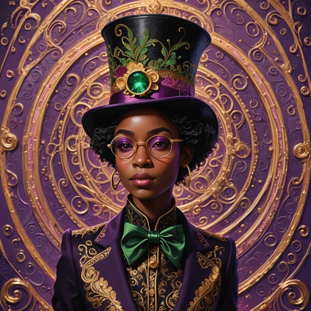 Ornate Black Elf Portrait with Golden Embroidery