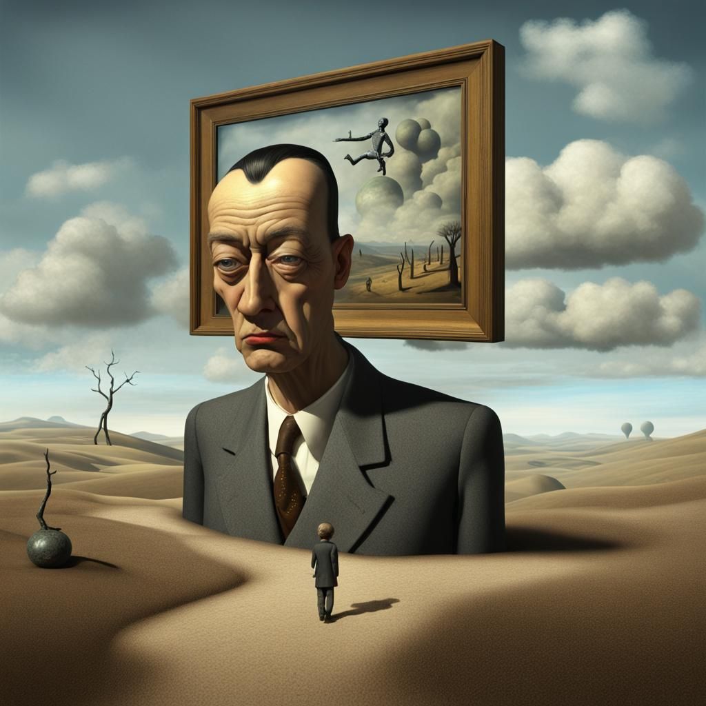 Surreal Character Wandering in a Dreamlike Landscape