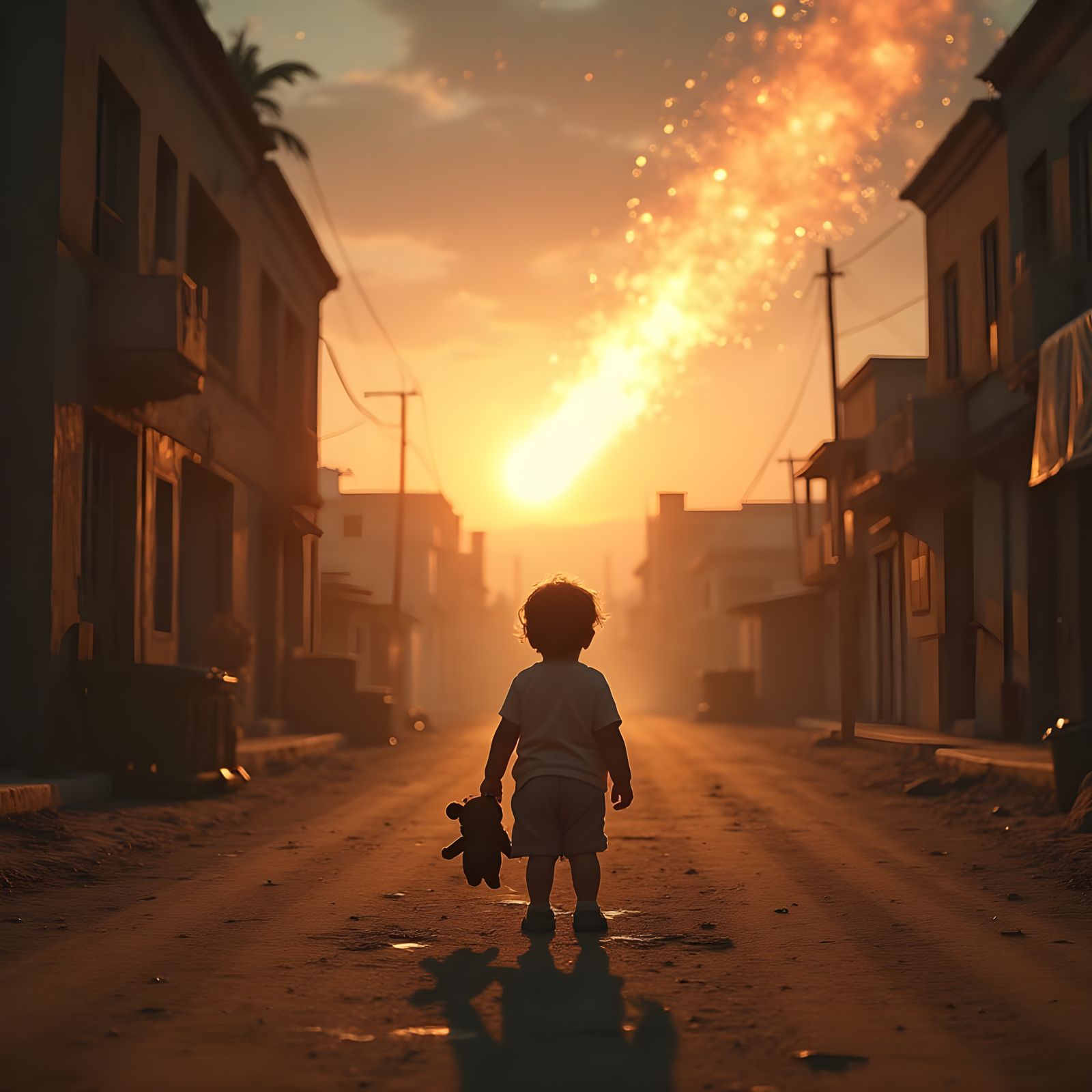 Child Watches Epic Meteorite Impact in Desolate Landscape