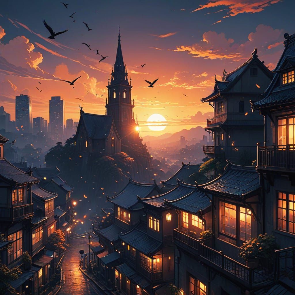 Vibrant Cityscape at Peaceful Twilight