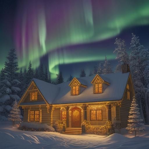 Enchanting Deer Guarding Manger Under Northern Lights