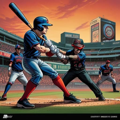 Baseball Action in Comic Book Style