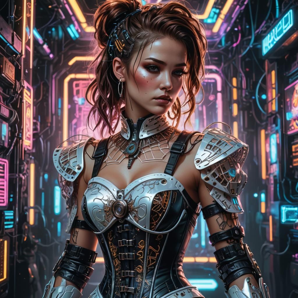 Cyberpunk Woman in Holographic World Concept Art