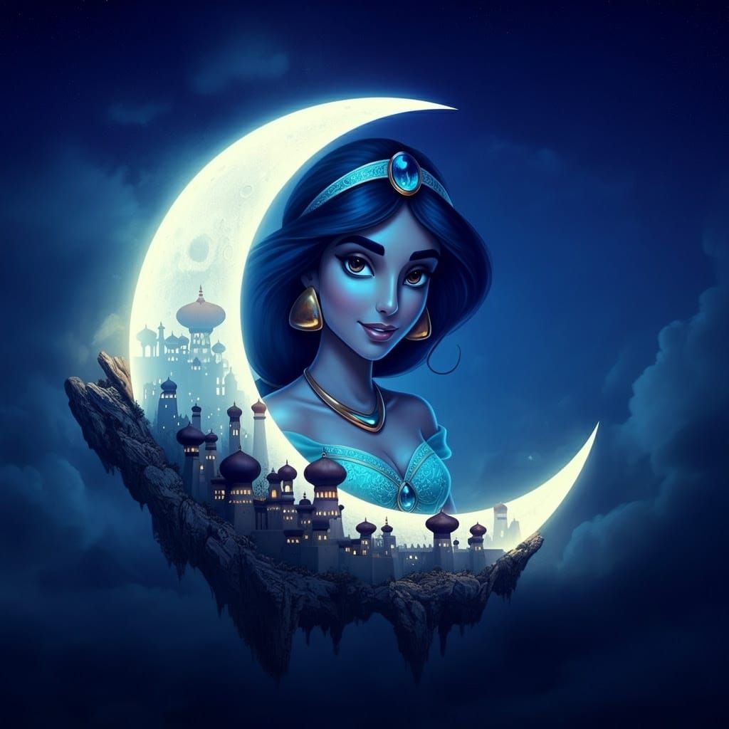 Luminous Arabian Moon with Mystical Temple Silhouettes