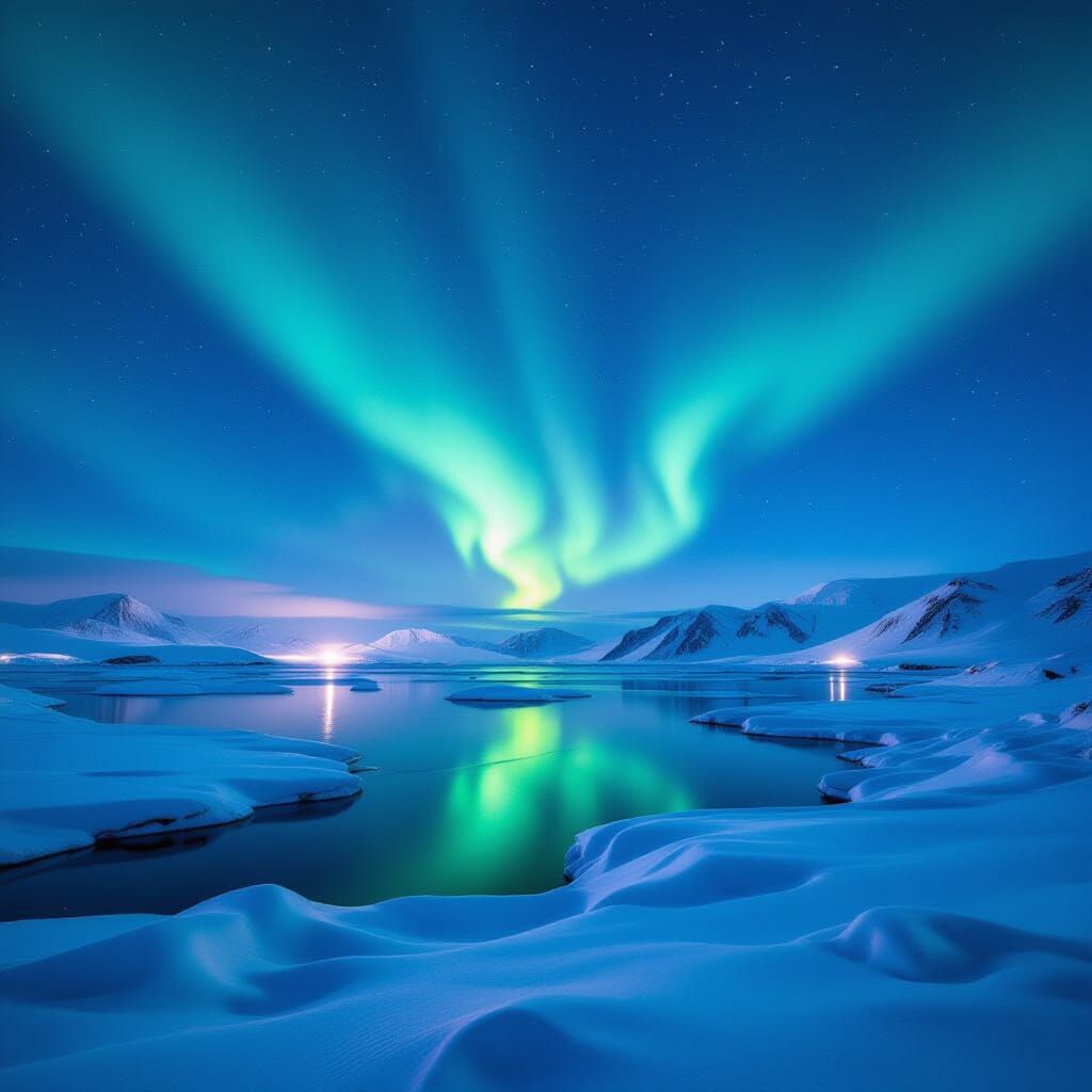 Aurora Borealis Over Icy Horizon