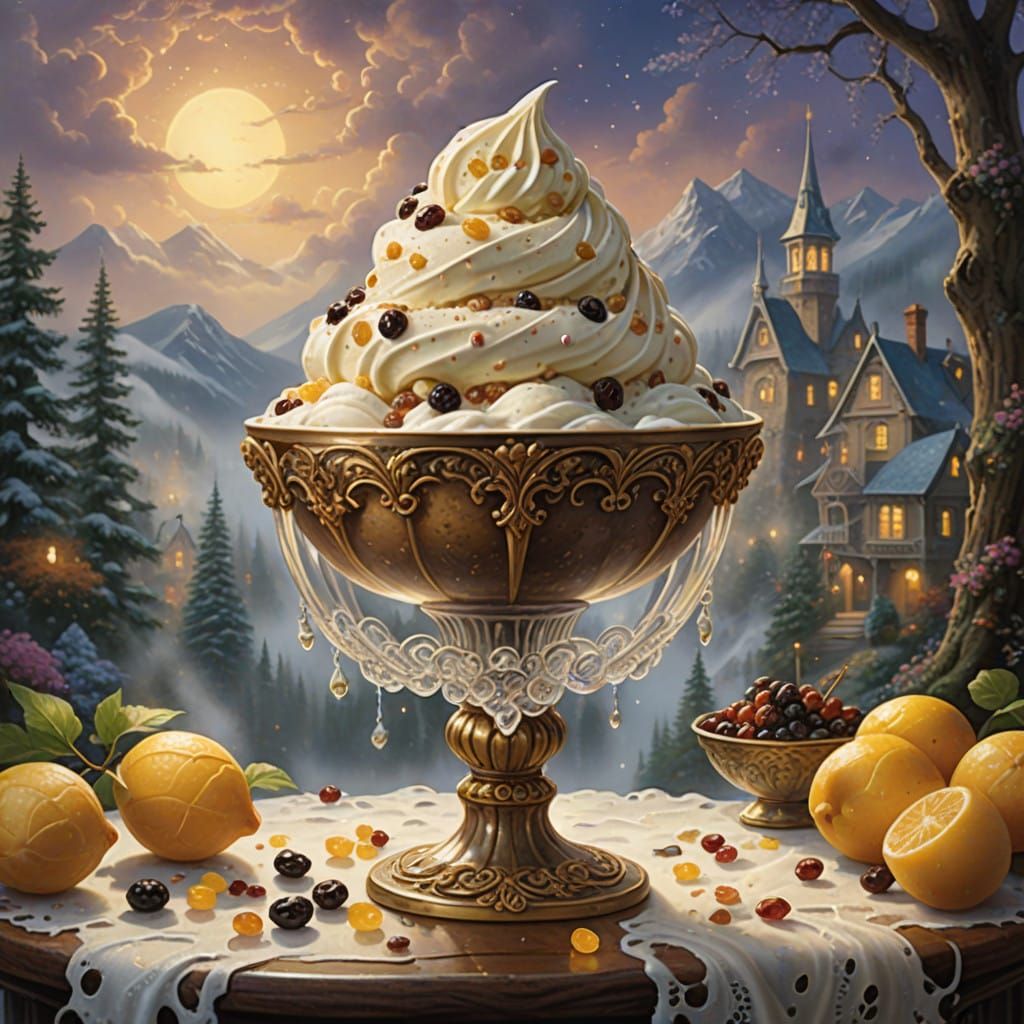 Decadent Rum Raisin Ice Cream in Crystal Bowl