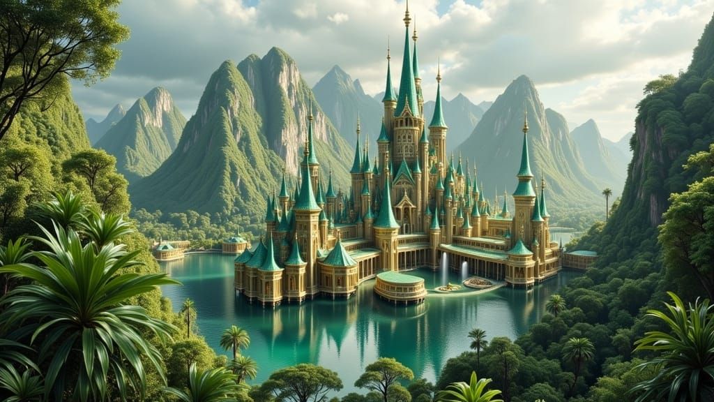 Fantastical Jungle Palace of Green and Gold