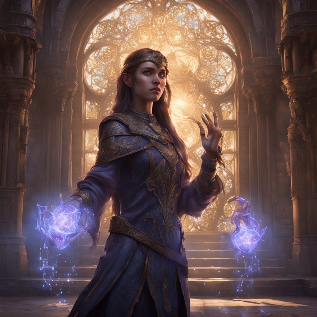 High Elf Wizard Enchanting Runes in Dark Fantasy Art