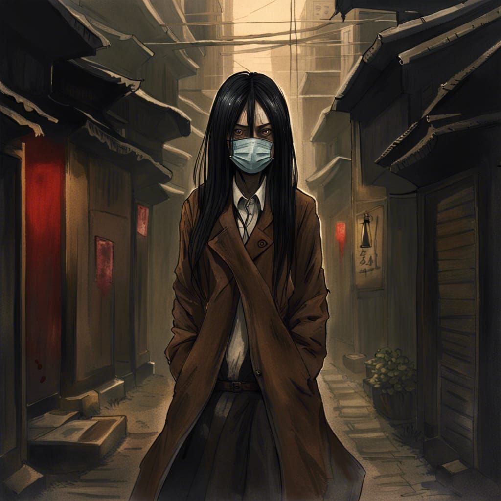 Terrifying Kuchisake-Onna in Dark Japanese Alley