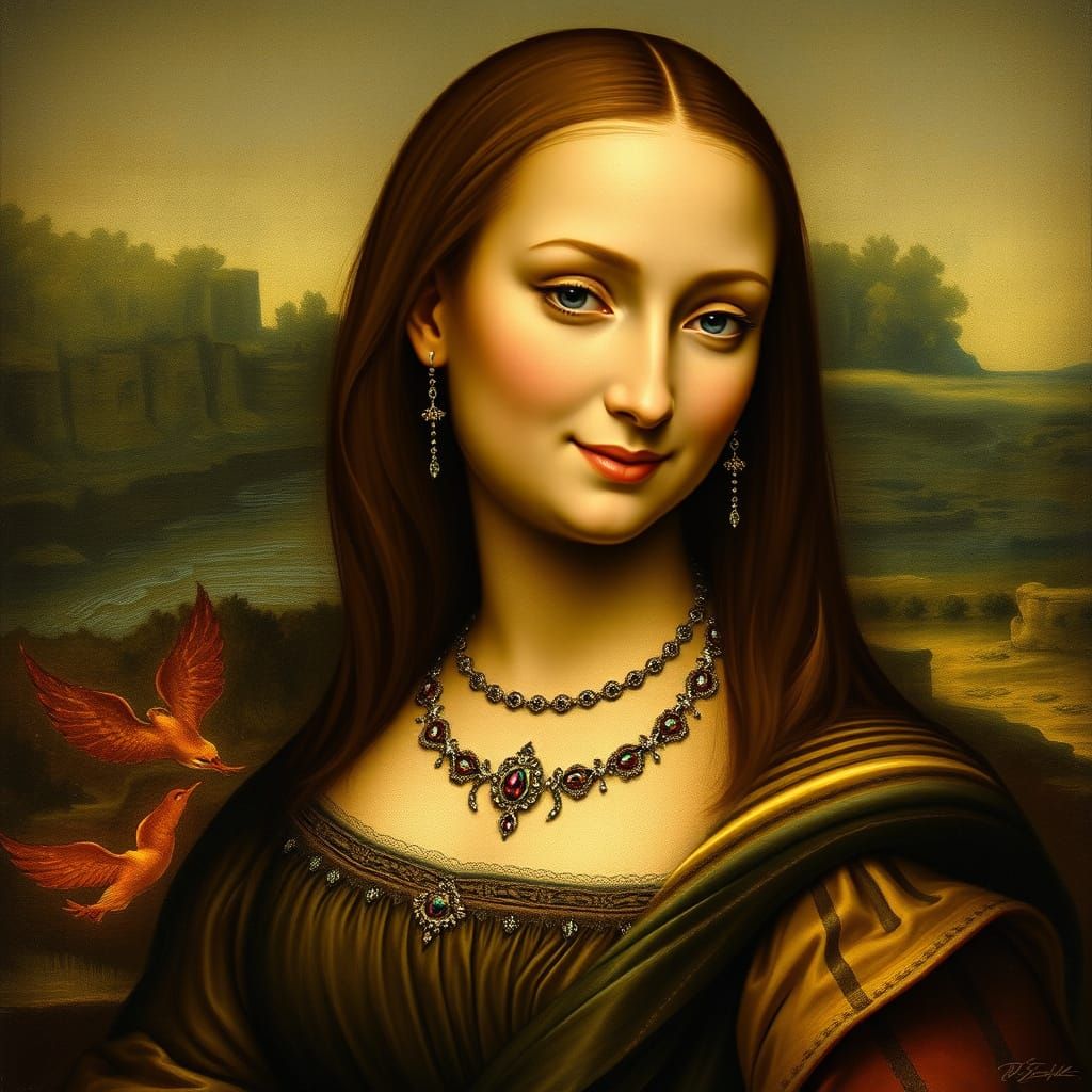 Mona Lisa Winking in Renaissance Style