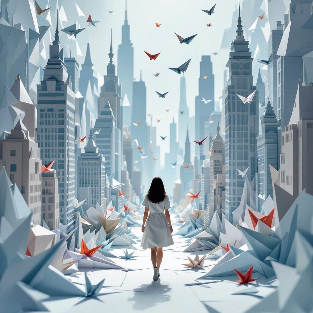 Origami Cityscape Inspired by Anime Art