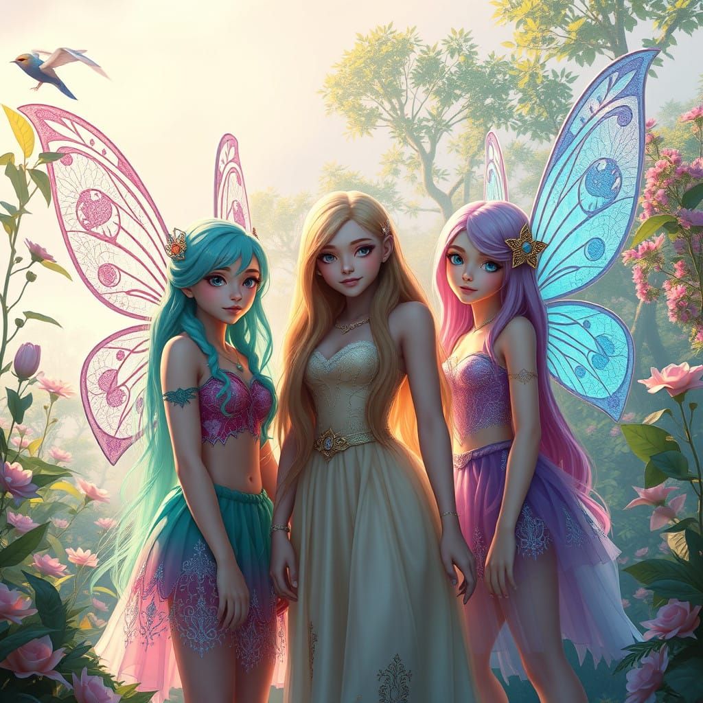 Pastel Girls in Ethereal Fantasy World as Matte Painting Art
