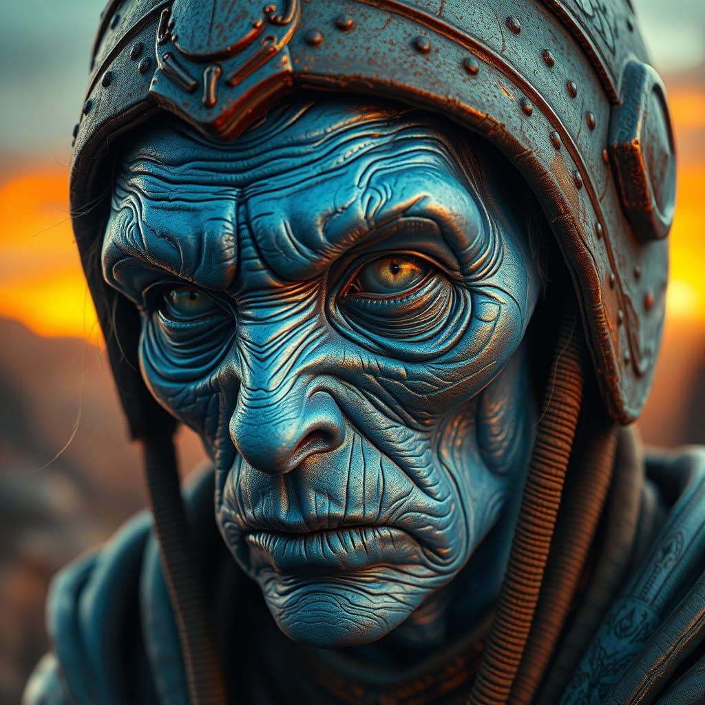 Ethereal Alien Warrior in Cobalt-Blue Hues