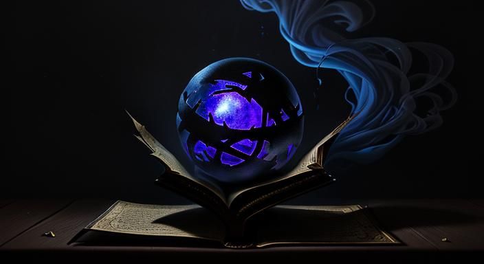 Glowing Orb in Ancient Book: Surrealist Oil Painting