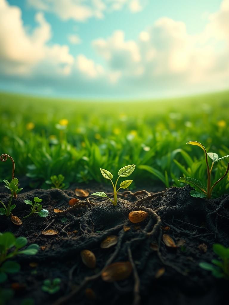 Emerald Meadow: Seed of Hope in Ethereal Landscape