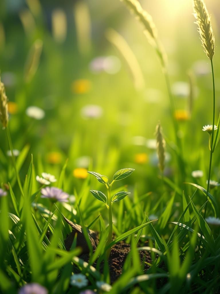 Seedling Sprouts in Luminous Green Meadow
