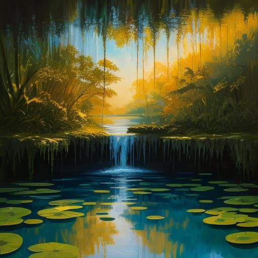 Water Nymph Cenote in Impasto Painting Style