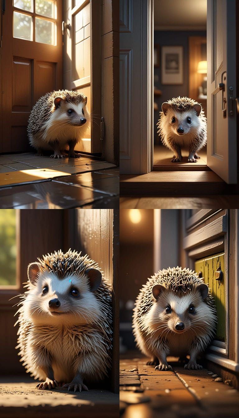 Hyperrealistic Hedgehog Meets Feline Foe in Splash Art Mid S...