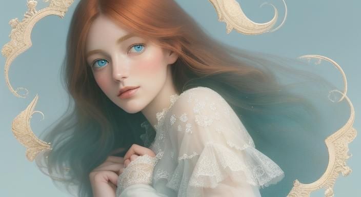 Auburn-Haired Ghost Holding a Postcard: Dreamlike Digital Ar...