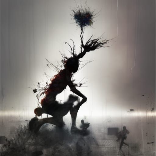 Terrifying Monster Double Exposure in Horror Style