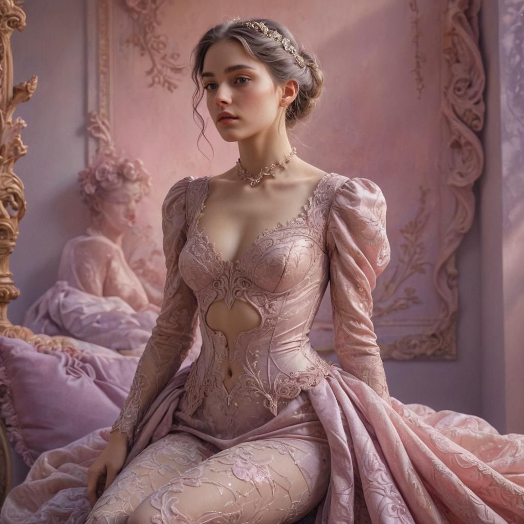 Decadent Feminine Figure in a Lush Environment