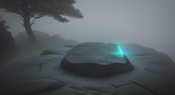 Mysterious Glowing Stone on Rocky Outcrop