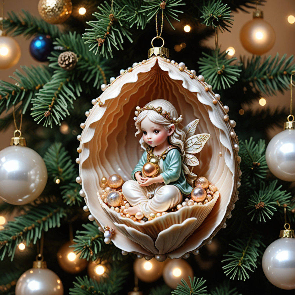 Ethereal Fairy in Sunset Harmony with Christmas Tree