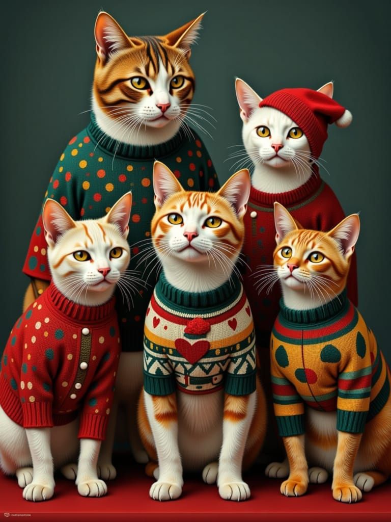 Family Cats in Christmas Jumpers: Affectionate Portrait