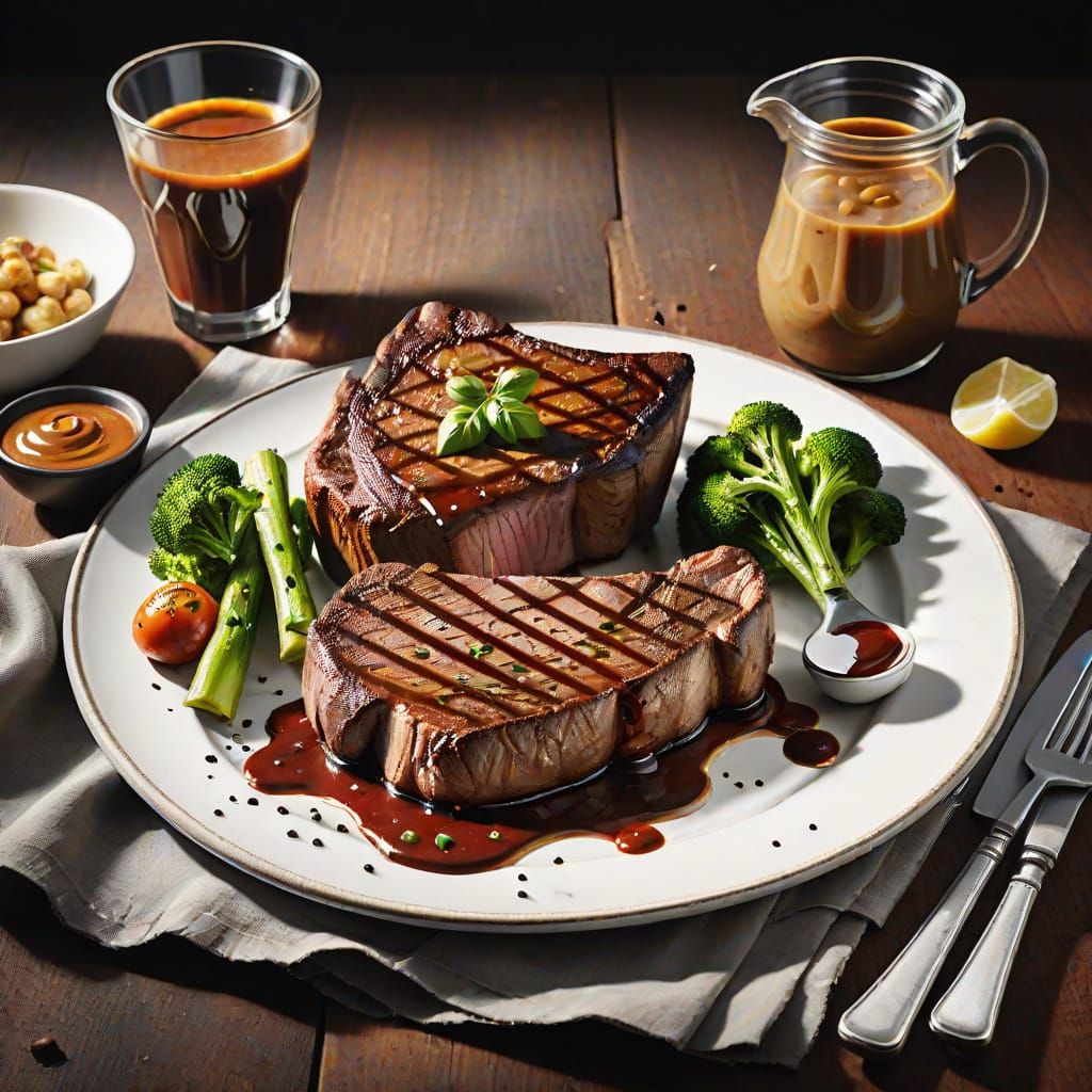 T-Bone Steak with Potatoes and Vegetables, Studio Lighting