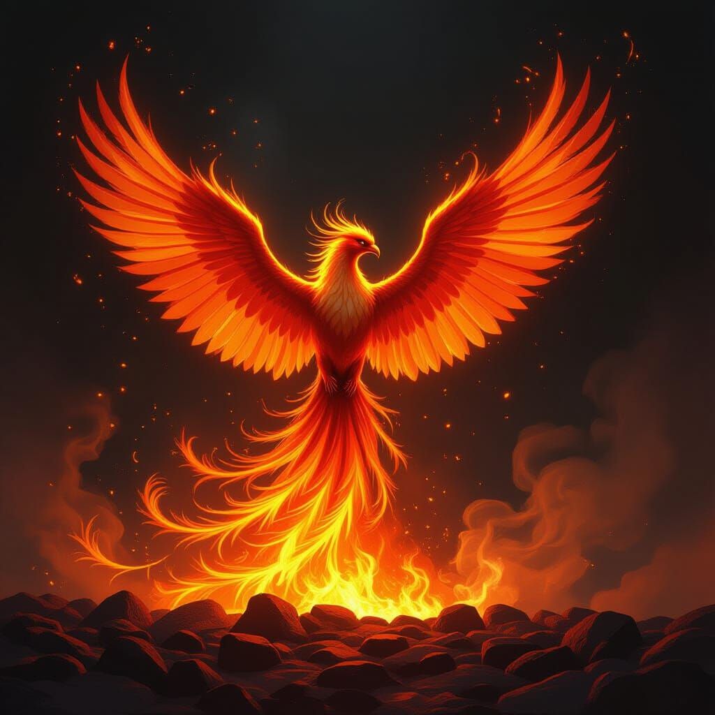 Fiery Phoenix Rises from Embers in Digital Painting
