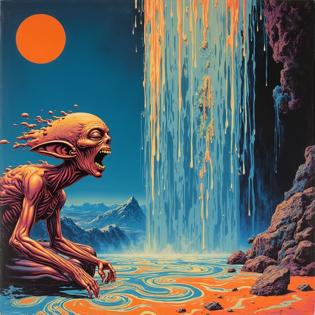 Psychedelic Neurographic Alien Dreamscape with Op-Art Waterf...
