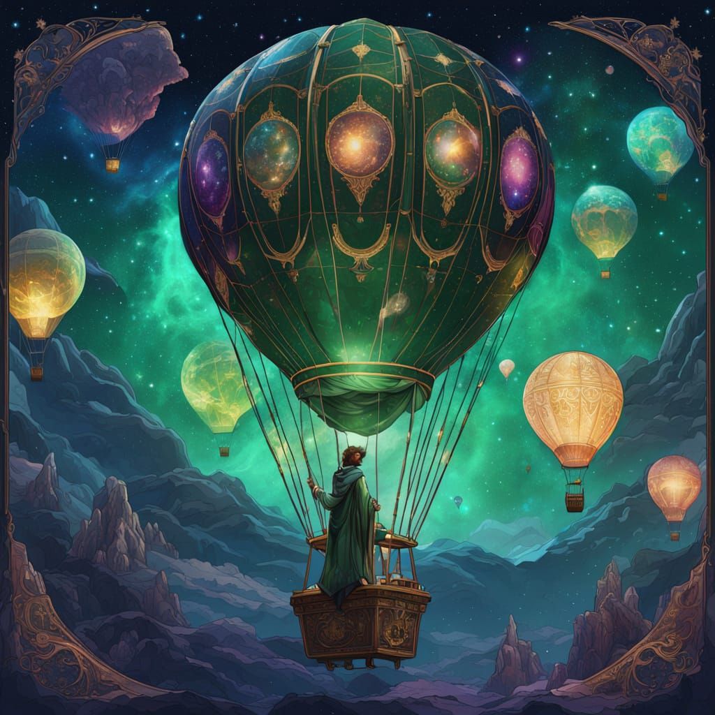 Celestial Cartographer in Starlight Balloon, Alphonse Mucha ...