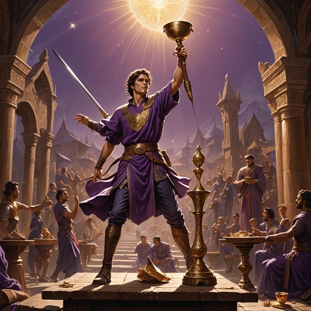 Young Man with Sword, Chalice and Sun