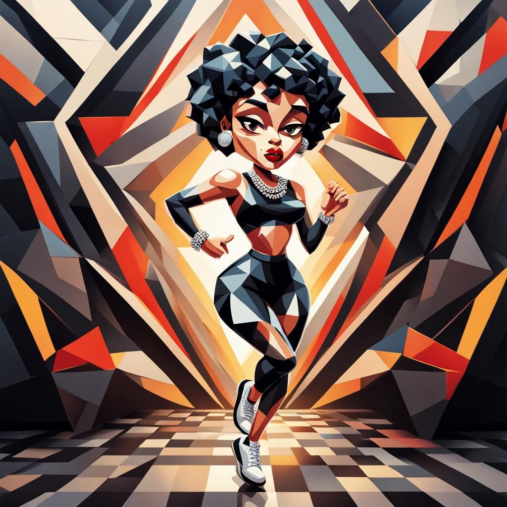 Betty Boop in Tracksuit: Cubist Geometric Vector Art