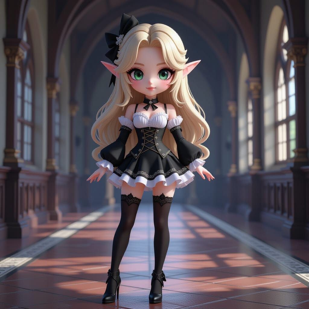 Chibi Elf Woman in Victorian Gothic Style