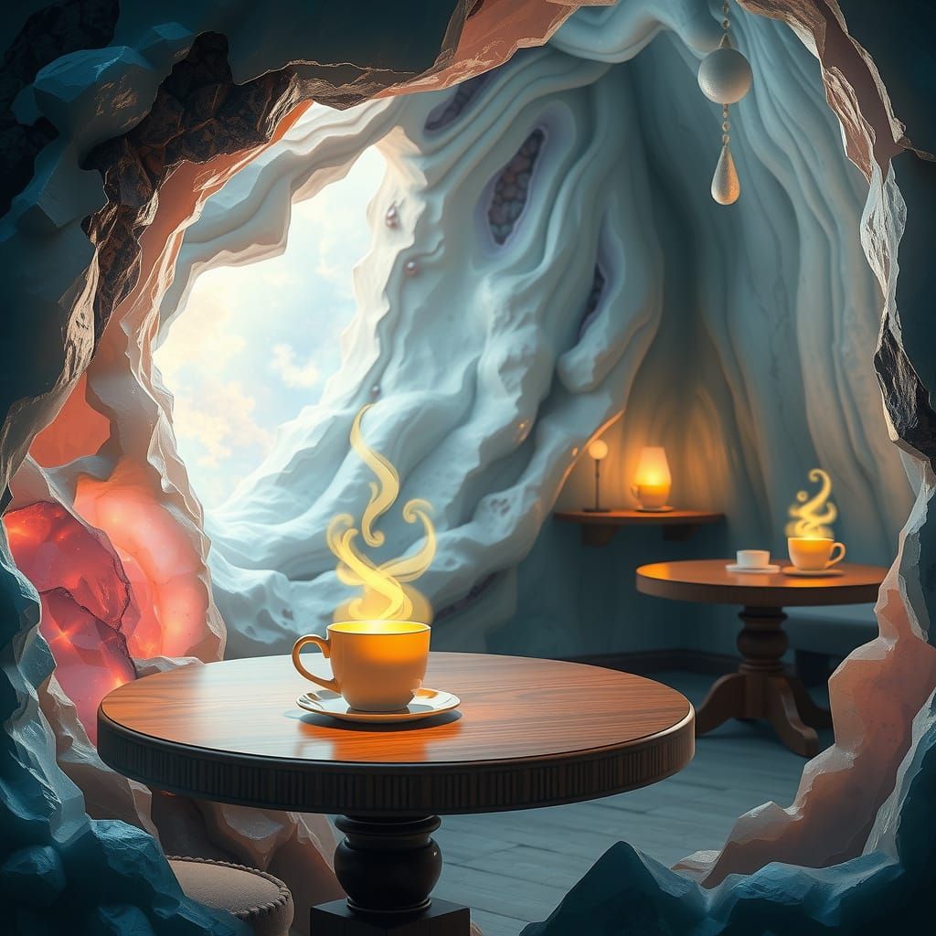 Enchanted Geode Cafe with Floating Mugs