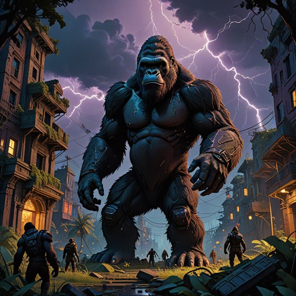 Fantasy King Kong Dominates Lush Jungle Metropolis