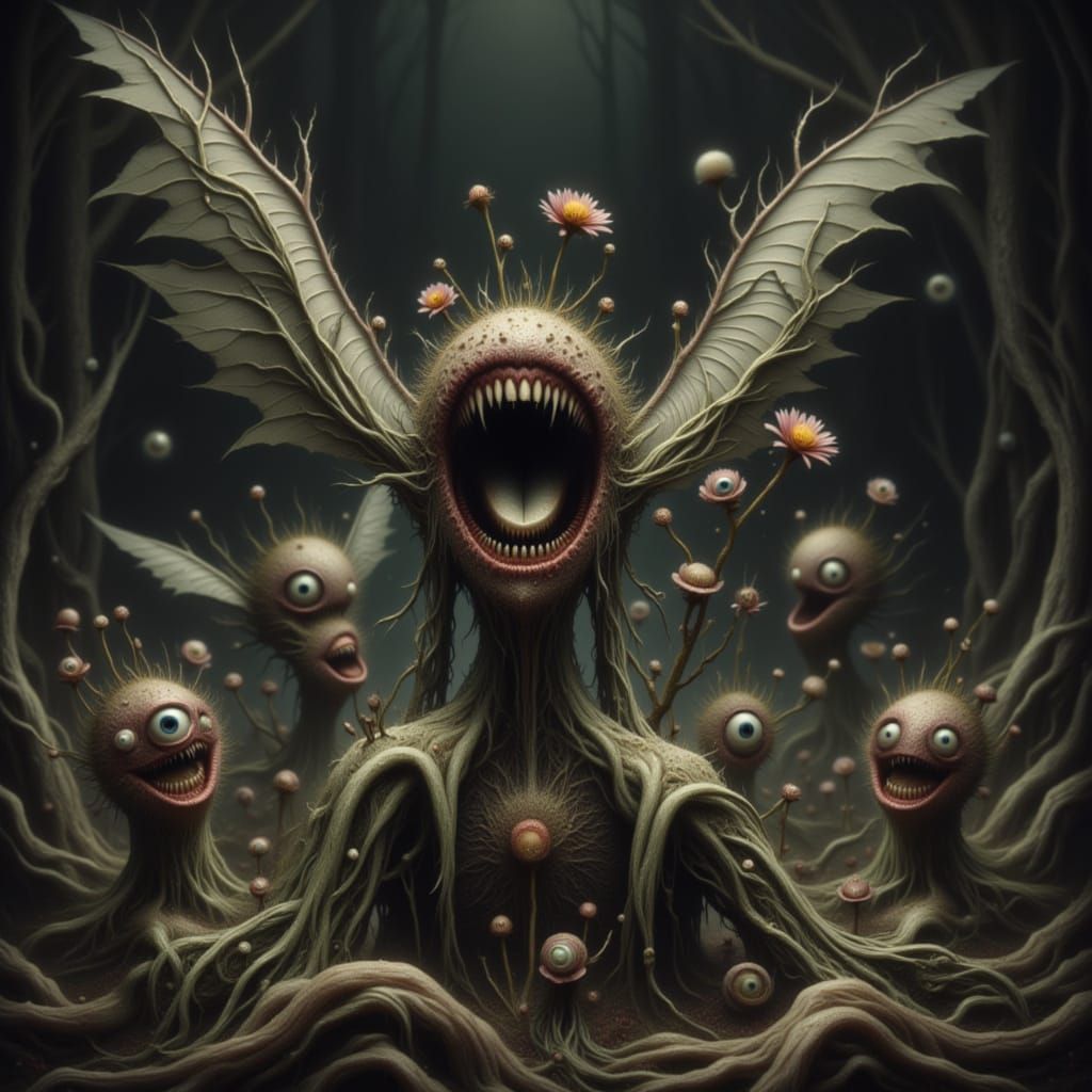 Whimsical Flower-Legged Monsters with Dewdrop Eyes