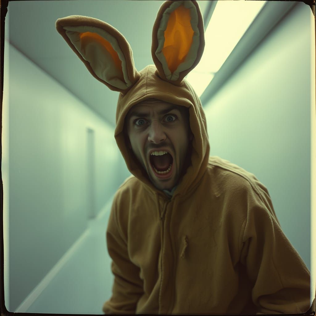 Surreal 80s Polaroid of Man Lost in Eerie Liminal Space