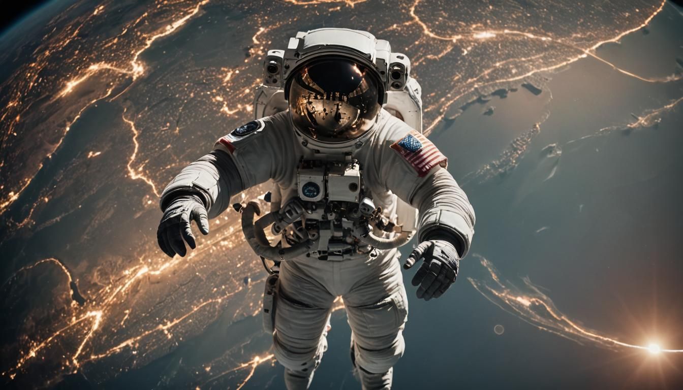 Astronaut Spacewalk with Earth at Night