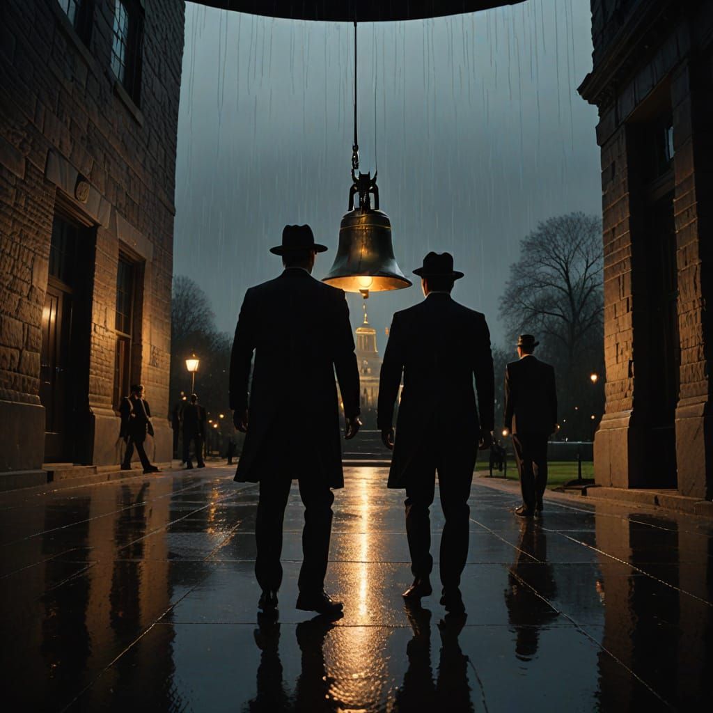 Liberty Bell in Noir Style with Men in Black