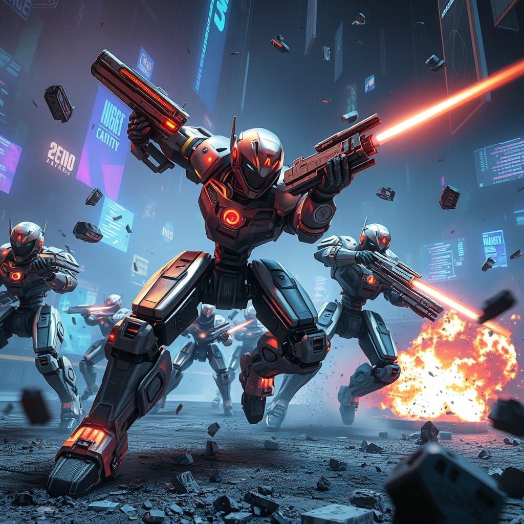 Futuristic Robot War in Digital Landscape