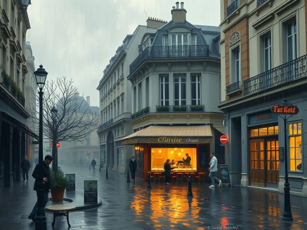 Whimsical Parisian Café Scene in Soft Impressionist Light