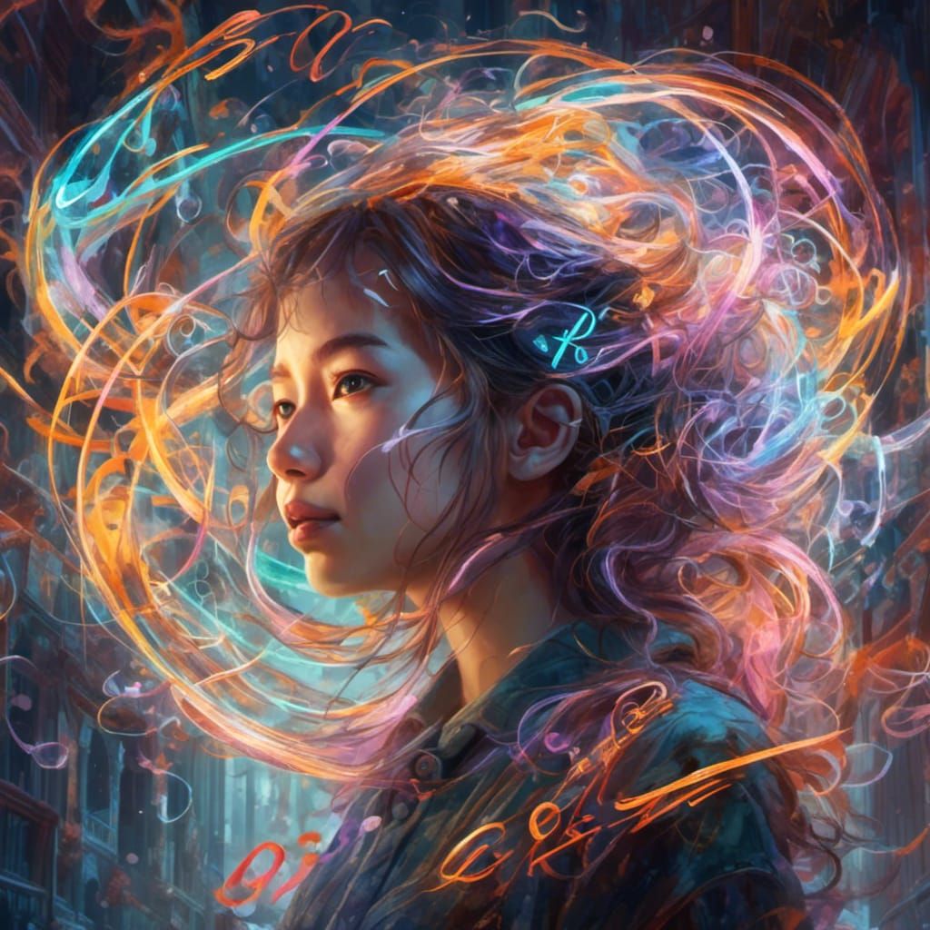 Luminous 3D Script of "Math Girl" in Hyperreal Style