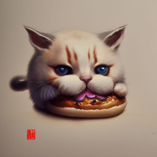 Cute Kitten Bao Bun: Hyperdetailed Watercolor Art