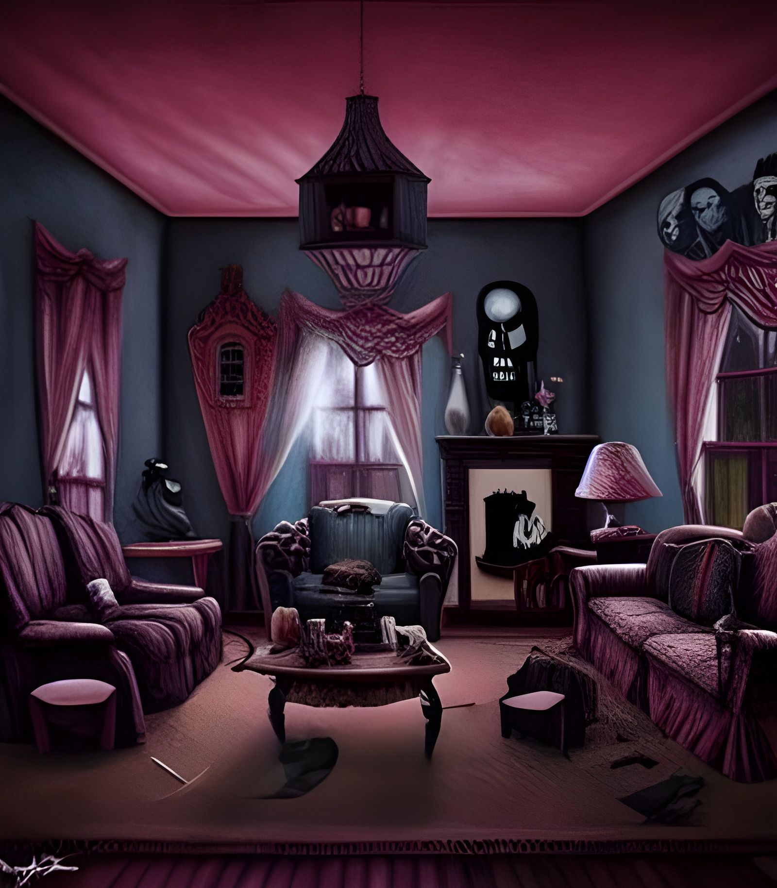 Horror Themed Halloween Decorated Living Room